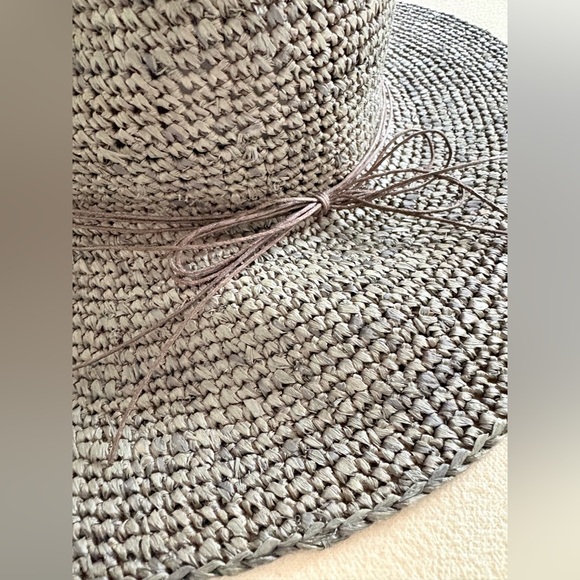 Marc Cain Taupe Raffia Straw Sun Hat Beaded Band Made in Italy - Picture 3 of 5